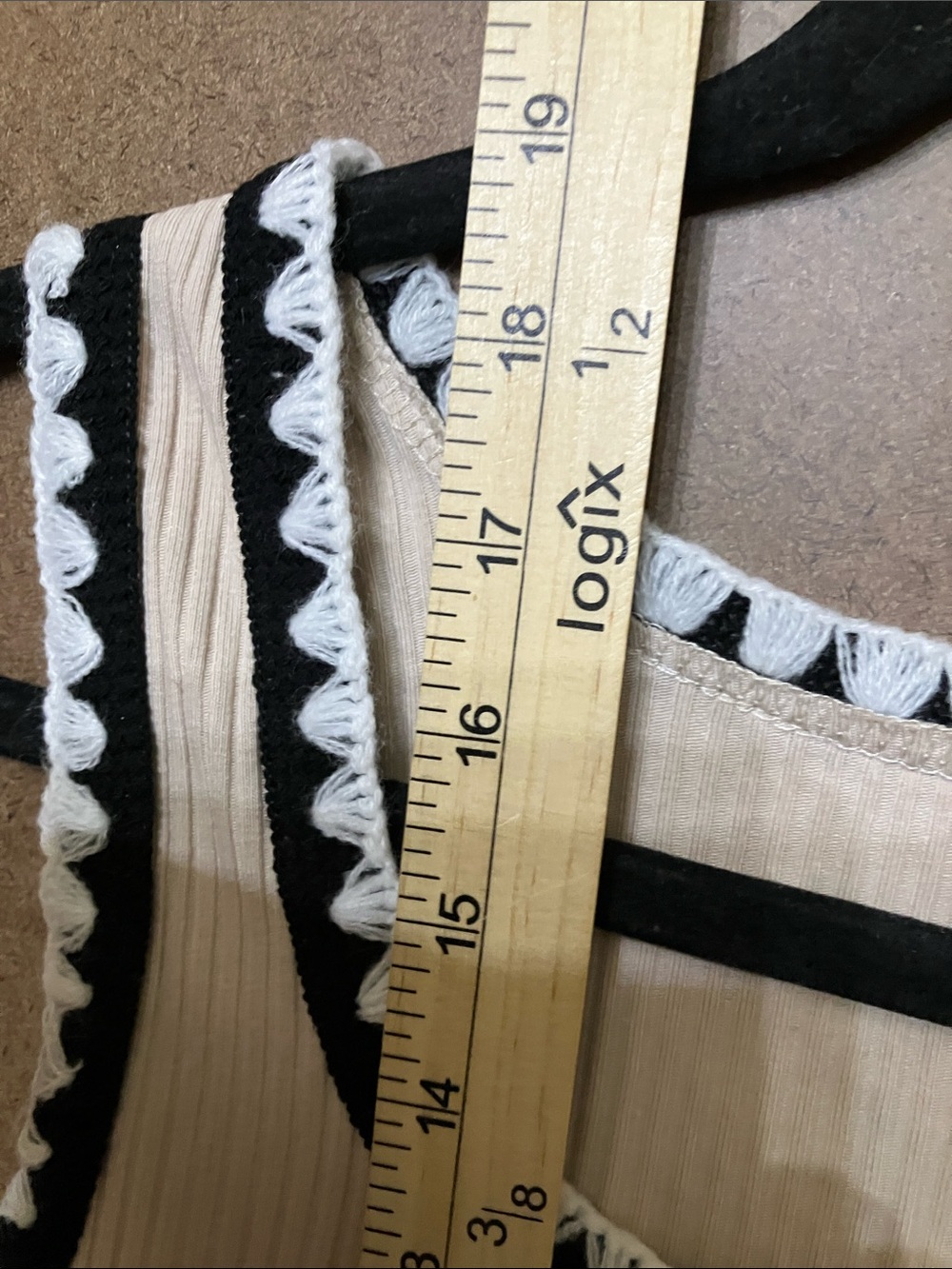 Beige Ribbed Tank Top with Black Contrast Trim - Picture 6 of 8